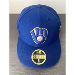 Milwaukee Brewers New Era 59fifty Low Profile Fitted Hat Blue Size 8 NWT
